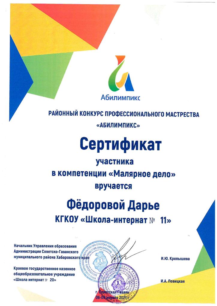 Фёдорова сертификат